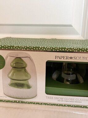 New in Box Paper Source Tree Snow Globe Glasses - set of 2